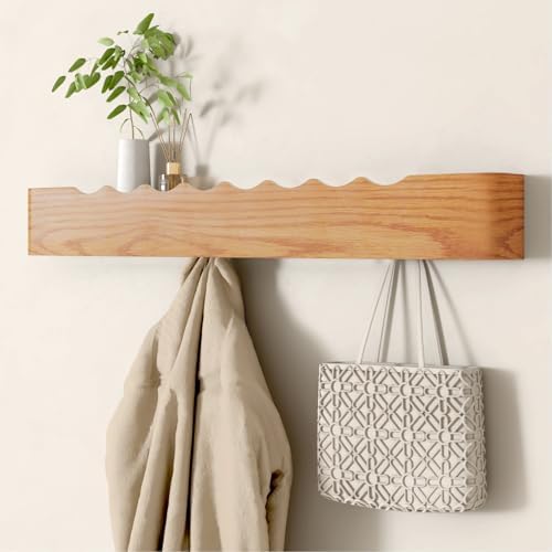 Wooden Wall Mounted Coat Rack with Shelf and Hidden Metal Hooks by VERASCOT