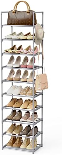 10 Tiers Tall Shoe Rack Narrow 20-24 Pairs Shoe Rack for Closet Entryway Vertical Metal Shoe Rack Organizer Shoe and Boots Organizer Storage Sturdy Shoe Shelf Shoe Stand Gray by WEXCISEforTidyingHouse
