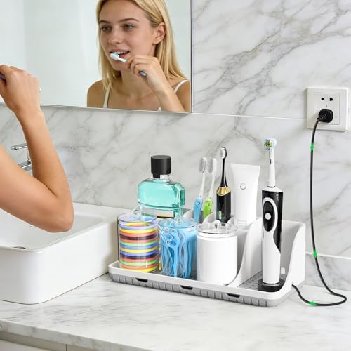 Bathroom Counter Organizers and Storage with 3 PCS Qtip Holder (White) - Image 2
