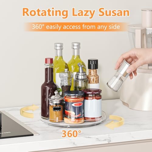 4 Pack Lazy Susan Turntable Organizer with Non-Slip Mat, 9 Inch, Clear - Image 2