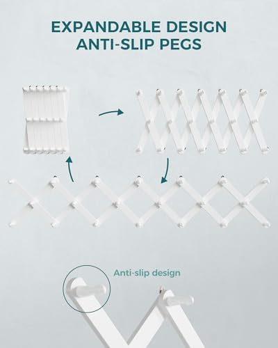 OROPY Accordion Wall Hanger with 20 Pegs, Expandable Wooden Coat & Hat Rack - Image 4