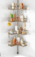 HAMITOR No-Drill Shower Rack, 4-Tier Corner Rustproof Tension Pole, Khaki by HAMITOR