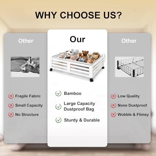 Under Bed Storage with Wheels-Large Bamboo Underbed storage Containers with Large Dust Bag Stackable Under the Bed Shoe Storage Bins for Clothes Books Bedding (2 Packs White, 23.62"L×16.54"W× 6.51"H) - Image 5