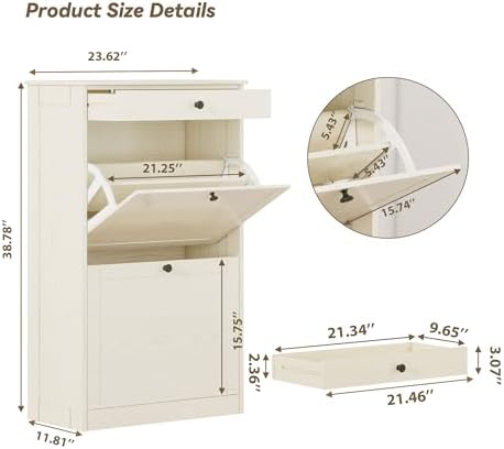 Wooden Shoe Rack with 2 Flip Drawers, Entryway Shoe Storage Cabinet - Image 2