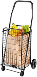 Whitmor Foldable Utility Shopping Cart with Wheels, Heavy Duty Metal Grocery Cart, Portable Foam Handle, Rolling Collapsible Trolley for Groceries, Laundry, Storage, Black by Whitmor