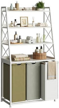 Herture Laundry Basket, 3 Section Laundry Hamper with 4 Tiers Shelf, Pull-Out and Removable Laundry Bags, Large 3 x 15.87 Gallons, 3 Color Bags for Laundry Room Bathroom White PF05XLE by Herture