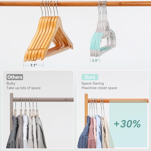Tonswachic Pack of 30 Coat Hangers, Space-Saving Plastic Clothes Hangers, Non-Slip, 0.2 Inches Slim, 360° Swivel Silver Hook for Shirts, Pants, Suit & Wet/Dry Garments, Blue and White - Image 6