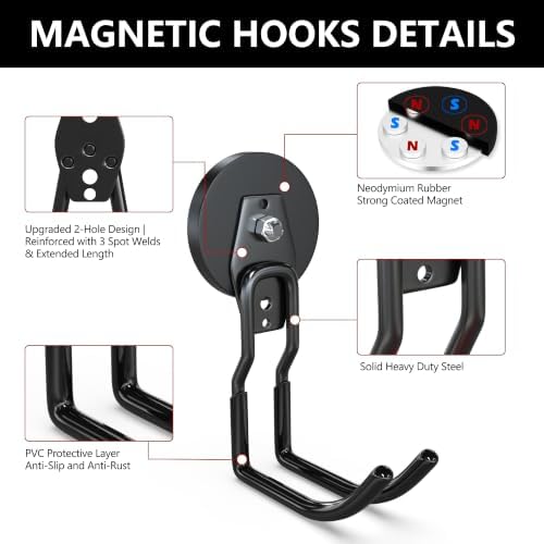 3-H Heavy Duty Magnetic Hooks,No-Drill Garage Power Tool Holder, 4 Pack - Image 4