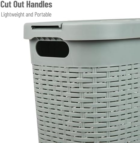Mind Reader Slim Laundry Hamper with Lid, 40L Clothes Basket, Narrow Tapered Design with Ventilated Cutout Pattern, Plastic, Mint - Image 4