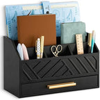 dreampossible Black Wood Desk Organizer and Accessories with Drawer, Bill Mail Organizer and File Mail Holder for Office Supplies, Modern Desk Accessories & Workspace Organizers for Desk Organization by dreampossible