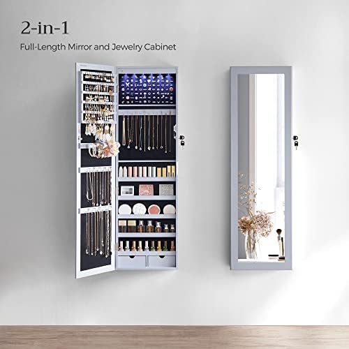 SONGMICS 6 LEDs Mirror Jewelry Cabinet, 47.2-Inch Tall, Lockable - Image 3