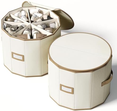 Round Shoe Organizer, Fan Dividers for Wide Shoes & Boots, Beige, 2 Pack by Vailando
