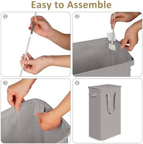 efluky Slim Laundry Basket with Lid, Narrow Laundry Hamper with Handles, Collapsible Dirty Clothes Hamper, Tall Laundry Bin for Laundry Room, Dorm and Bedroom, 55L Grey - Image 4