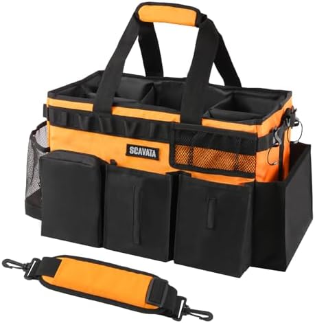 SCAVATA Wearable Cleaning Caddy Bag, Cleaning Caddy Supplies Organizer with Handle & Shoulder Straps for Housekeepers, Under Sink & Car Cleaning Tool Organizers with 4 Foldable Divider (Orange) by Tidyyourlife