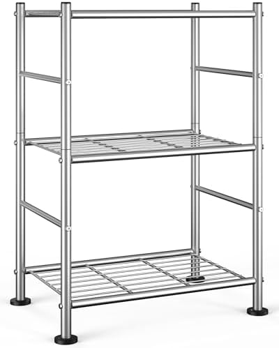 Sakugi Storage Shelves - 3 Tier Shelf Organizer, Sturdy Metal Shelving with Adjustable Leveling Feet, Space-Saving Shelves Organizer for Pantry, Laundry, Kitchen (18" x 12" x 30", Silver) by Sakugi