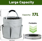 17L Foldable Cleaning Caddy with Handle - Portable Oxford Fabric Storage Bucket, Organiser for Cleaning Supplies, Toiletries, Home, Garden, Picnic & Beach (Apricot Gray) - Image 2