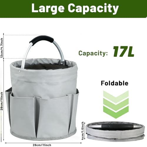 17L Foldable Cleaning Caddy with Handle - Portable Oxford Fabric Storage Bucket, Organiser for Cleaning Supplies, Toiletries, Home, Garden, Picnic & Beach (Apricot Gray) - Image 2