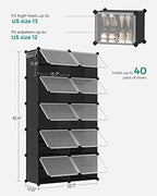 SONGMICS Shoe Rack, 10-Tier with Doors, 40-Pair Storage Cabinet | Shoe Organizer, Steel Frame, Plastic Panel, Bedroom, Entryway, Ink Black and Transparent, DAMION Collection ULPC035B01 - Image 3