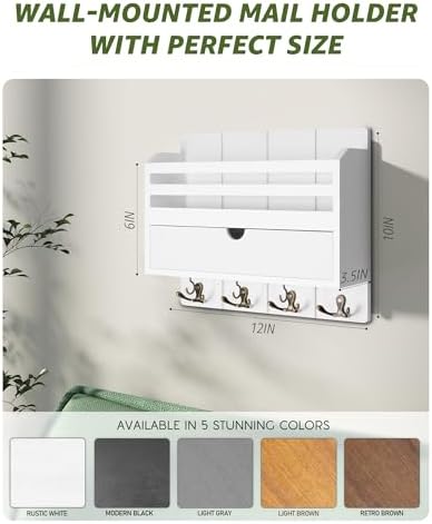 Rebee Vision Mail Organizer Wall Mount with Drawer for Living Room, White - Image 5