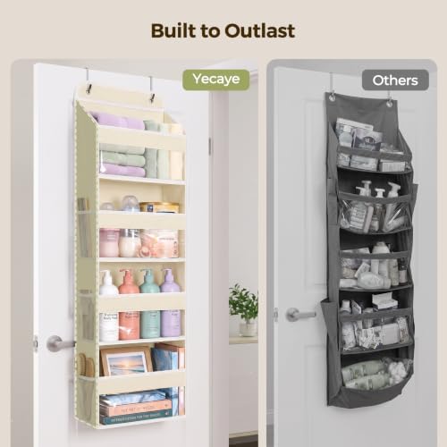 LAMU Over the Door Organizer, Large Capacity Behind the Door Storage with Clear PVC Windows, Heavy Duty Stuffed Animal Storage for Dorm Nursery Bedroom Closet Bathroom Pantry Shoes, 4 Tier Cream White - Image 6