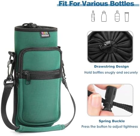 Nuovoware Water Bottle Carrier Bag, 40oz Bottle Pouch Holder, Adjustable Shoulder Hand Strap 2 Pocket Sling Neoprene Sleeve Sports Accessories for Hiking Travelling, Dark Green - Image 5