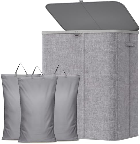 Lifewit 185L 3 Section Laundry Hamper with Lid, Laundry Basket, Light Gray by Lifewit