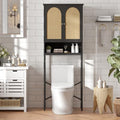 FiveWillowise Rattan Toilet Storage Cabinet, Over The Rack Wood Cabinet with Metal Stand, Bathroom Organizer with Adjustable Shelf, Tall Freestanding Washer Shelf, Small Cupboard, Black by FiveWillowise
