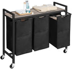 HOOBRO Laundry Sorter 3 Section, Laundry Hamper with Wheels, 3 × 11.5 Gal (43.4L), Rolling Laundry Basket, Pull-Out and Removable Oxford Fabric Bags, Greige and Black BG76XY01 - Image 7