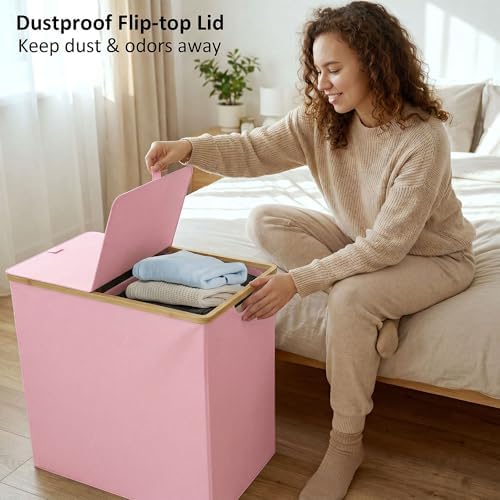 efluky Double Laundry Hamper with Lid and 2 Removable Bags, Pink - Image 4