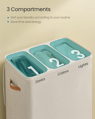 SONGMICS Laundry Basket, 190L Laundry Hamper with Lid, 3 Removable Bags - Image 3
