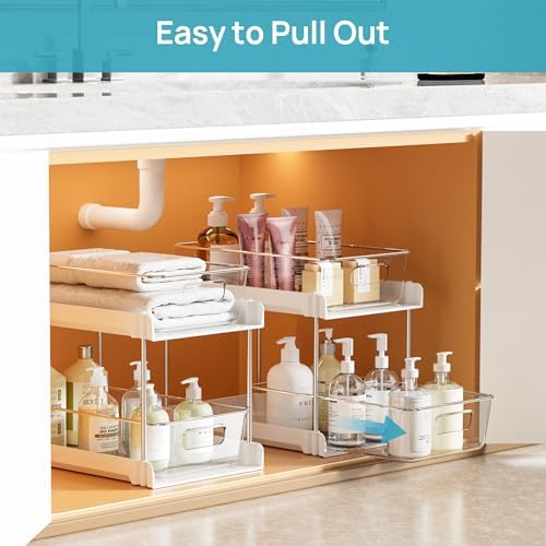 Vtopmart 2 Pack Pull Out Bathroom Under Sink Organizer (S-Standard, White) - Image 4
