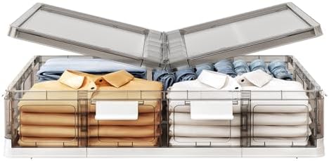 Kitstorack Clear Plastic Under Bed Storage Containers Bins with Lids and 8 Pre-installed Wheels,37.8 Qt, Rolling Foldable Flat Under Bed Organizer Boxes for Clothes Shoes Clothing Bedroom by Kitstorack