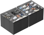 SUOCO 2 Pack Shoe Organizer for Closet, Fits up to 32 Pairs, Small Space Shoe Storage Boxes Bins Containers w/Adjustable Dividers and Clear Top, Grey by SUOCO