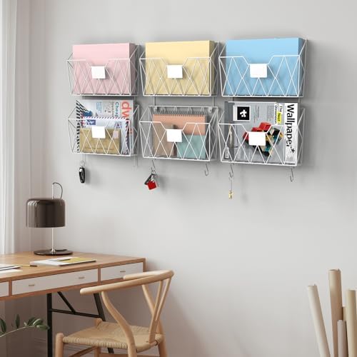 YBING Wall File Organizer 6 Pack Mesh Wire Hanging File Holder, White - Image 4