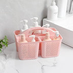 Plastic Portable Shower Caddy Basket with Handle, 3 Compartments, Pink - Image 2