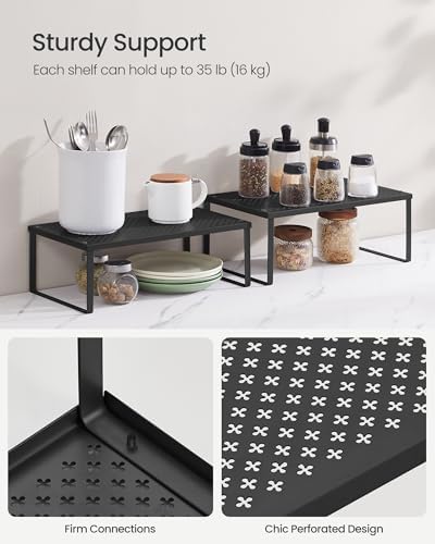 SONGMICS Set of 2 Metal Spice Racks, Stackable Expandable Shelf Risers - Image 4