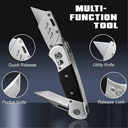 Folding Utility Knife with Sheath and 10 Razor Blades, Heavy Duty Box Cutter Knife with Dual Blades, Construction Knifes Electrician Knife for Carpet Cardboard Work, Pocket Knives Set Gift for Men - Image 2