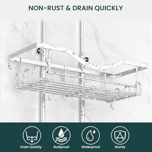 REINHARDT Adjustable Shower Caddy Hanging Over Shower Head, Silver - Image 3