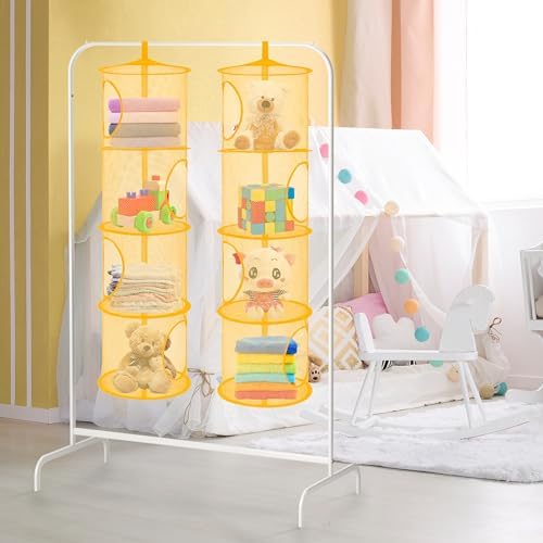 2Pcs Hanging Stuffed Animal Storage Hammock 4 Tiers, Yellow - Image 5
