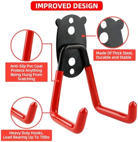 Garage Hooks Heavy Duty, Medium Square Hooks Wall Mount, Anti-Slip PVC Coated Steel Utility Storage Organizer for Hanging Ladders, Bikes, Garden Tools and Hoses 4 Packs - Image 2