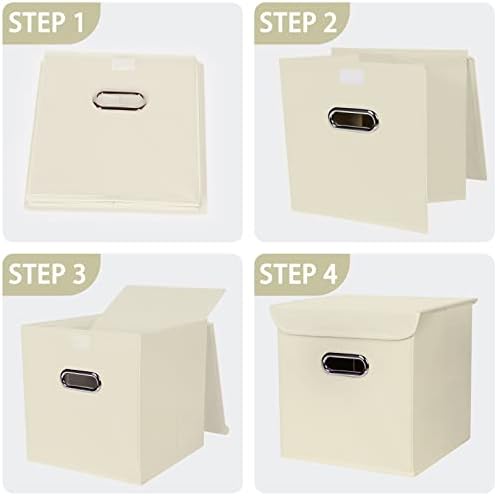 Closet Organizers Fabric Storage Bins With Lids Collapsible Cube Storage Organizer Basket With Handles,Storage Boxes for Clothes Storage,Office,Laundry,Shelves,6 Pack,（Creamy-White - Image 6