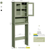 Over the Toilet Storage Cabinet for Bathroom, Storage Organizer Over Toilet, Space Saver with Tempered Glass Doors, Green - Image 2