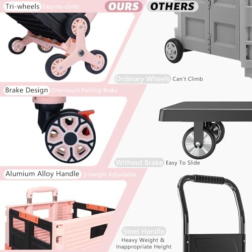 FELICON SELORSS Folding Utility Climber Cart Portable Rolling Crate-Pink - Image 6