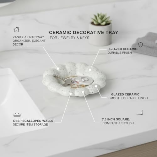 Fits 7.3-Inch Vanity and Entryway Surfaces, Ceramic Square Catchall Tray for Jewelry and Keys, Decorative Organizer Dish (1 Piece) - Image 5