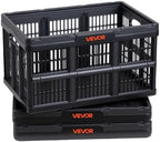 VEVOR Plastic Collapsible Storage Bins, 45L 3 Packs, Stackable Folding Storage Crates with Handles, Holds 33 lbs Per Bin, Foldable Heavy Duty Containers, Space-Saving Baskets, for Home Organizing by VEVOR