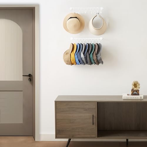 Viklluyr Hat Wall Rack Cap Organizer: Baseball Hat Racks Display Holder with 20 Hooks Modern Metal White Hats Storage Wall Mounted Caps Hanger Set of 2 for Closet Door Bedroom Entryway Laundry - Image 5