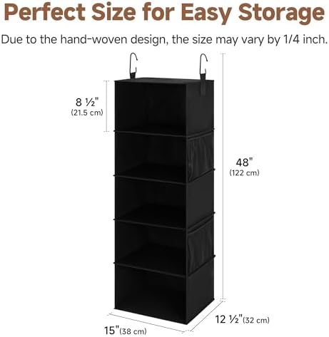 StorageWorks Hanging Closet Organizer for Small Closets, 5 Shelf | Add More Storage to Small Closets with 5 Reinforced Shelves, Perfect for Bedroom, Dorm and RV, Black - Image 3