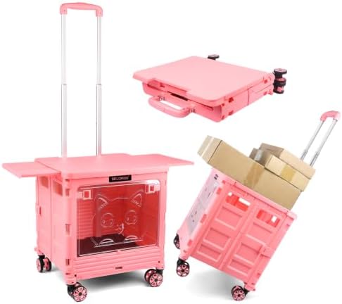 FELICON SELORSS Folding Utility Cart Portable Rolling Crate Handcart-Pink by FELICON