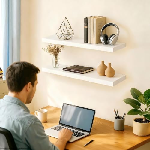 BAYKA White Floating Shelves 22.5in, Set of 2, Wall Mounted for Wall Decor - Image 2