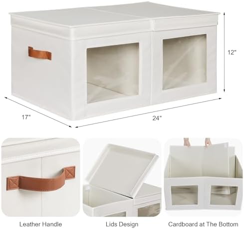 Univivi Large Fabric Storage Bins with Lids for Clothes 2 Pack, Beige - Image 2